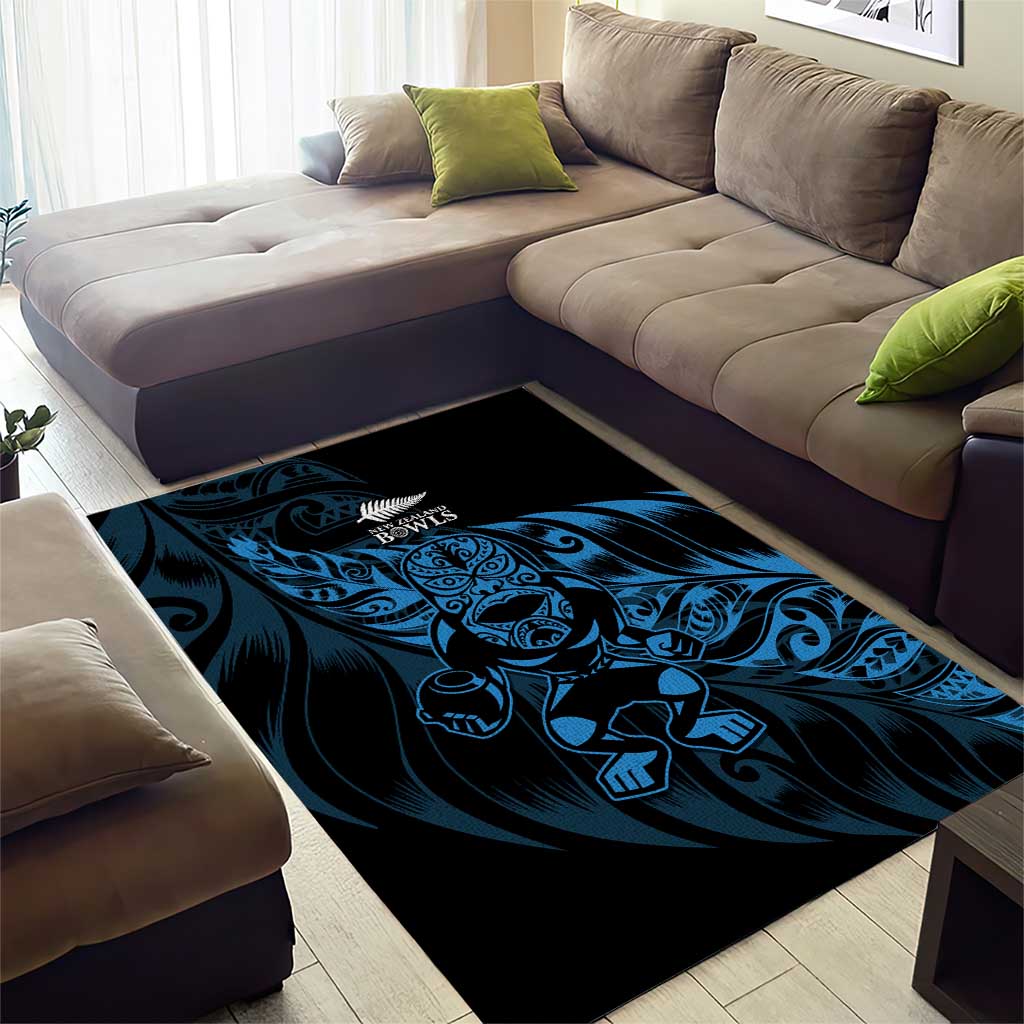 New Zealand Lawn Bowls Area Rug Blue Maori Warrior Tribal Silver Fern - Aussie Hoodie