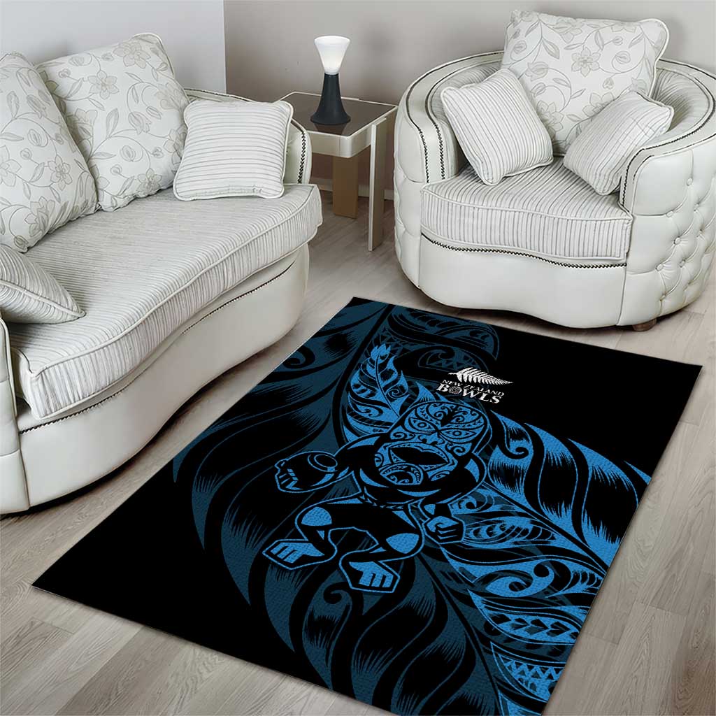 New Zealand Lawn Bowls Area Rug Blue Maori Warrior Tribal Silver Fern - Aussie Hoodie