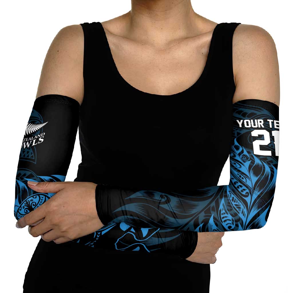 New Zealand Lawn Bowls Custom Arm Sleeves Blue Maori Warrior Tribal Silver Fern - Aussie Hoodie