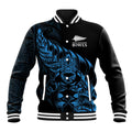 New Zealand Lawn Bowls Custom Baseball Jacket Blue Maori Warrior Tribal Silver Fern - Aussie Hoodie