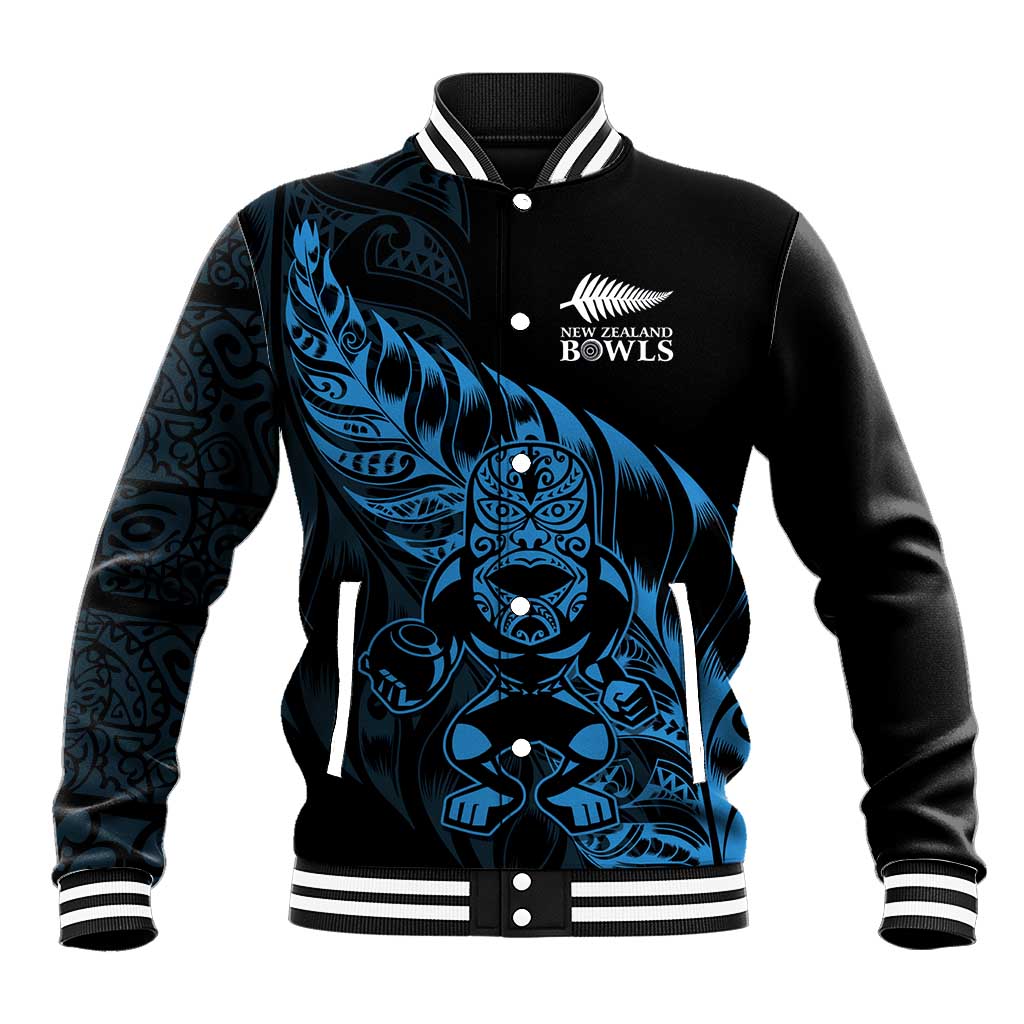 New Zealand Lawn Bowls Custom Baseball Jacket Blue Maori Warrior Tribal Silver Fern - Aussie Hoodie