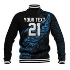 New Zealand Lawn Bowls Custom Baseball Jacket Blue Maori Warrior Tribal Silver Fern - Aussie Hoodie