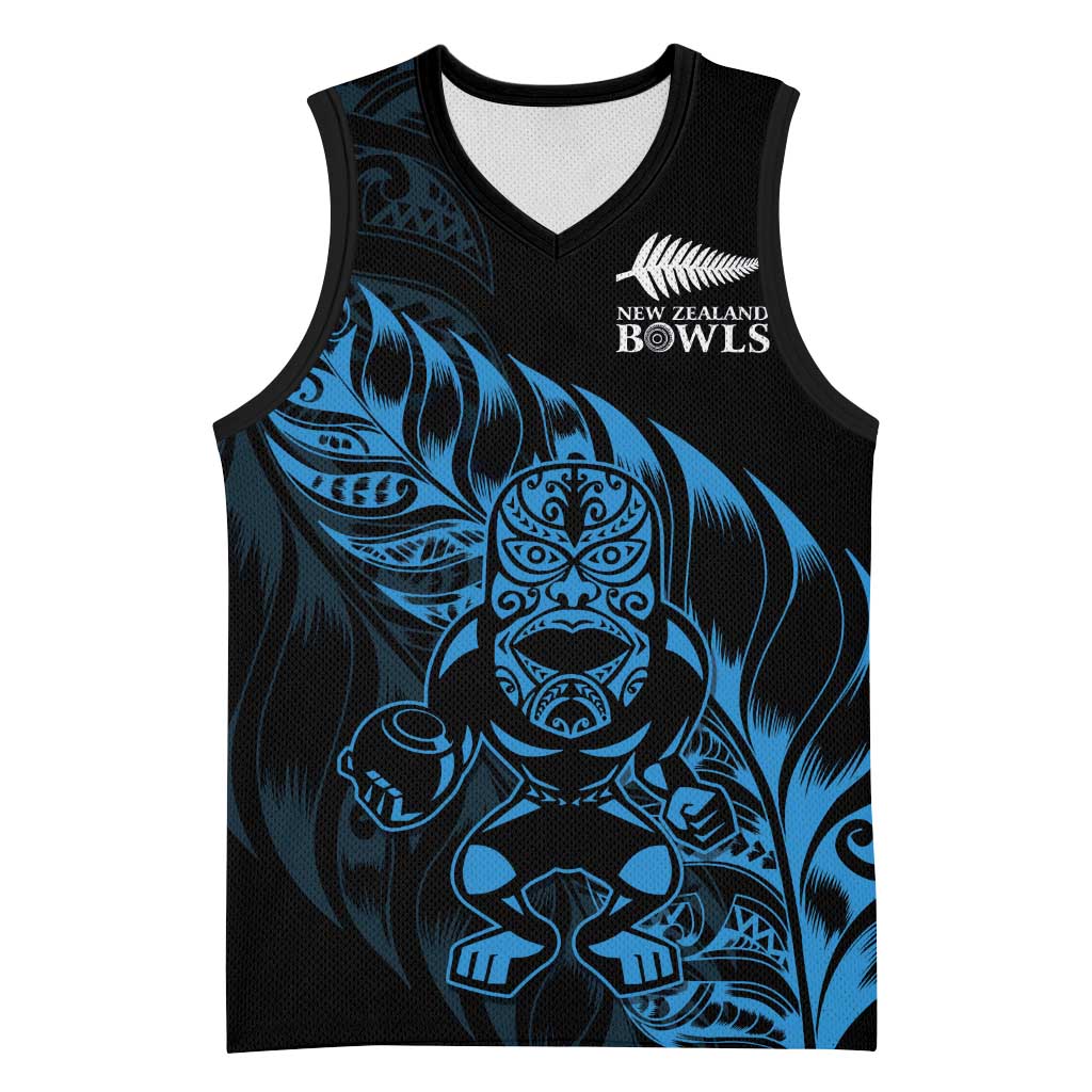 New Zealand Lawn Bowls Custom Basketball Jersey Blue Maori Warrior Tribal Silver Fern - Aussie Hoodie