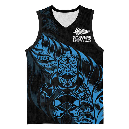 New Zealand Lawn Bowls Custom Basketball Jersey Blue Maori Warrior Tribal Silver Fern - Aussie Hoodie