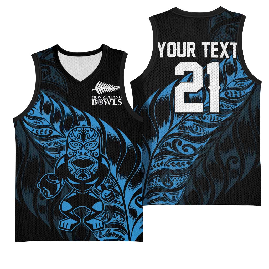 New Zealand Lawn Bowls Custom Basketball Jersey Blue Maori Warrior Tribal Silver Fern - Aussie Hoodie