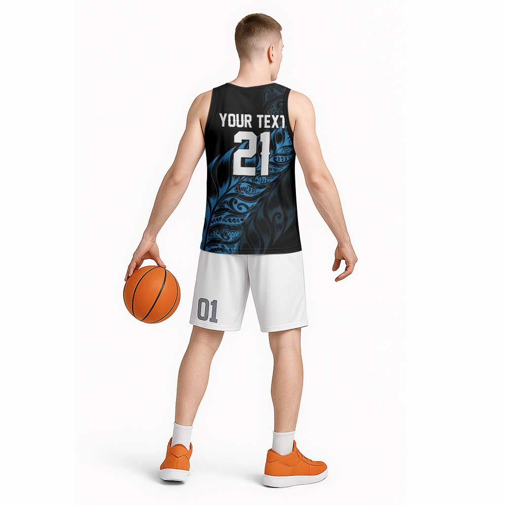 New Zealand Lawn Bowls Custom Basketball Jersey Blue Maori Warrior Tribal Silver Fern - Aussie Hoodie
