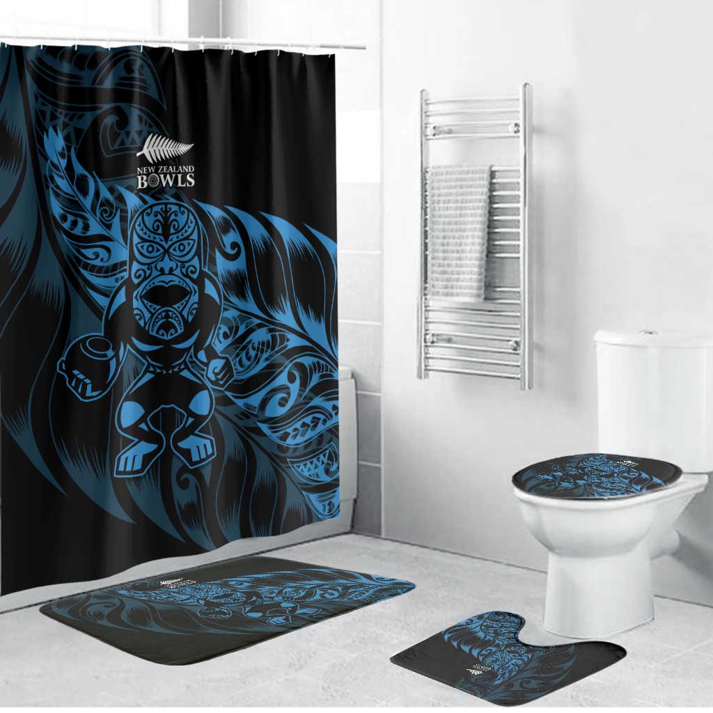 New Zealand Lawn Bowls Bathroom Set Blue Maori Warrior Tribal Silver Fern - Aussie Hoodie