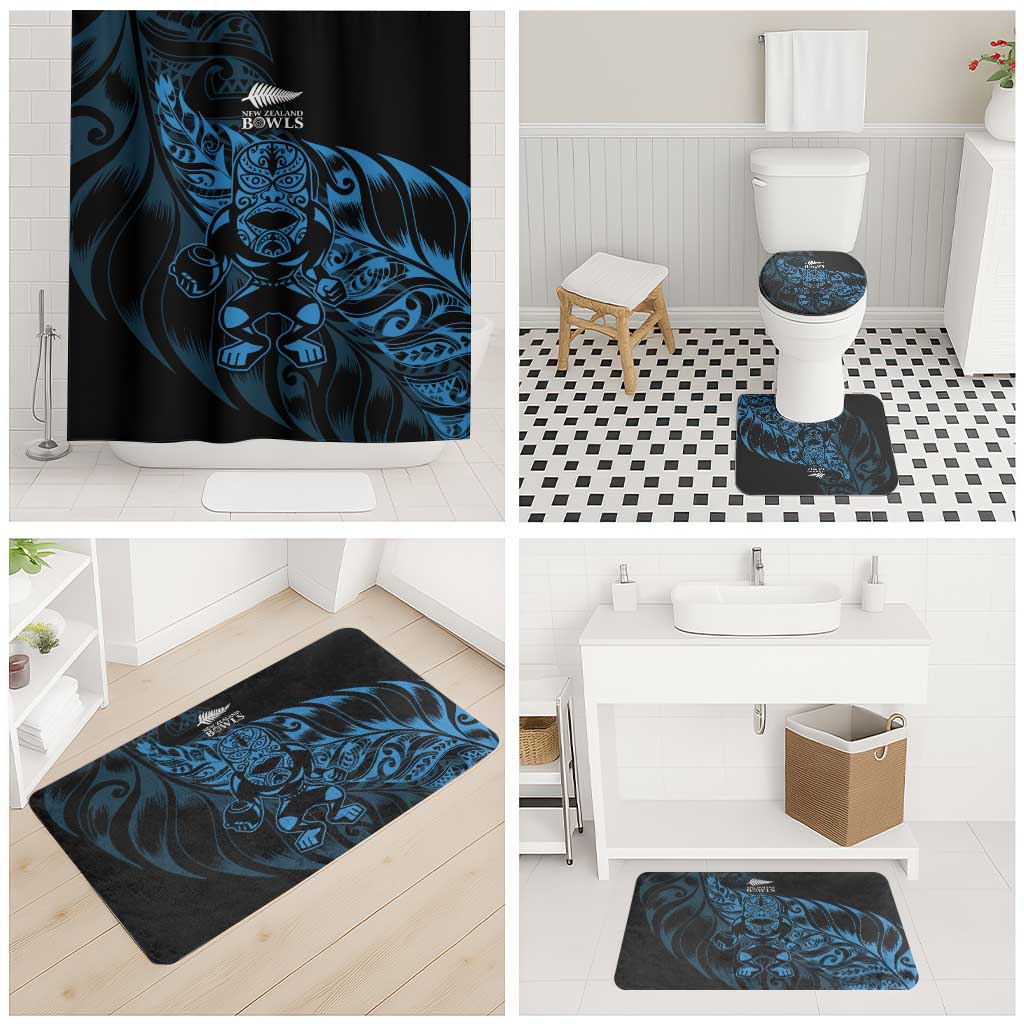 New Zealand Lawn Bowls Bathroom Set Blue Maori Warrior Tribal Silver Fern - Aussie Hoodie