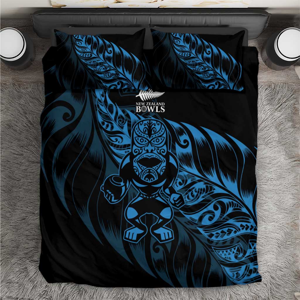 New Zealand Lawn Bowls Bedding Set Blue Maori Warrior Tribal Silver Fern - Aussie Hoodie