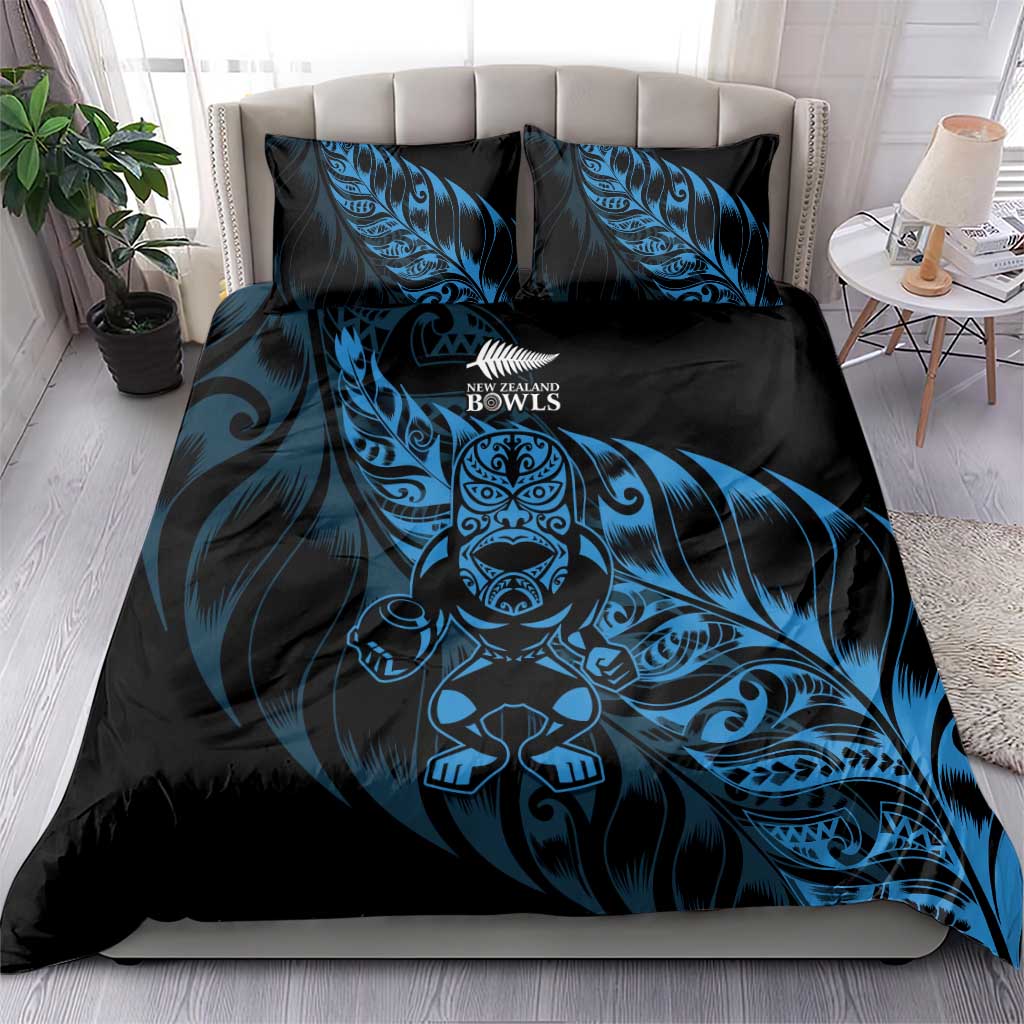 New Zealand Lawn Bowls Bedding Set Blue Maori Warrior Tribal Silver Fern - Aussie Hoodie