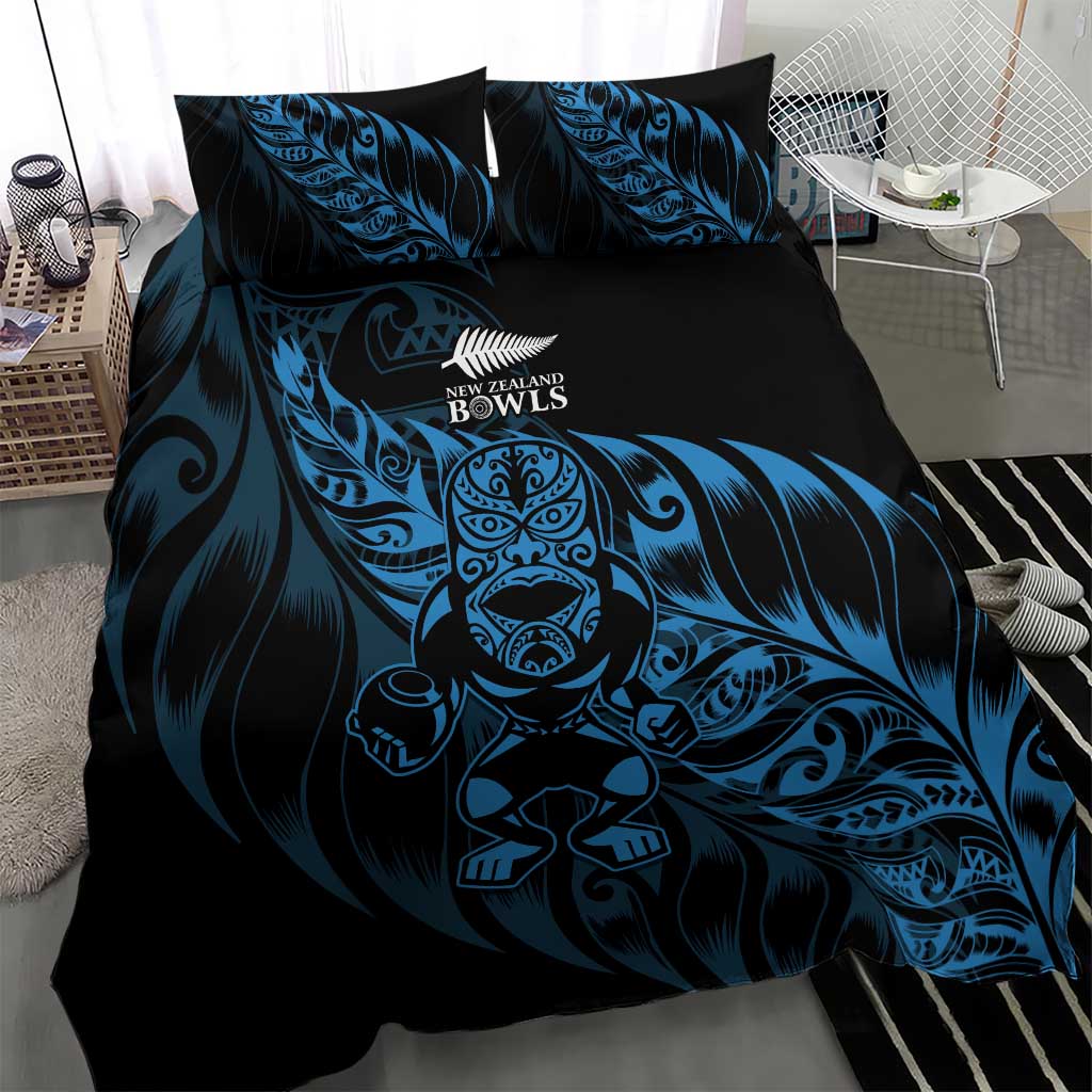 New Zealand Lawn Bowls Bedding Set Blue Maori Warrior Tribal Silver Fern - Aussie Hoodie