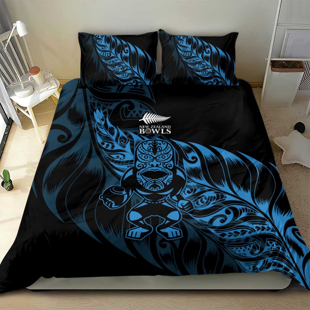 New Zealand Lawn Bowls Bedding Set Blue Maori Warrior Tribal Silver Fern - Aussie Hoodie