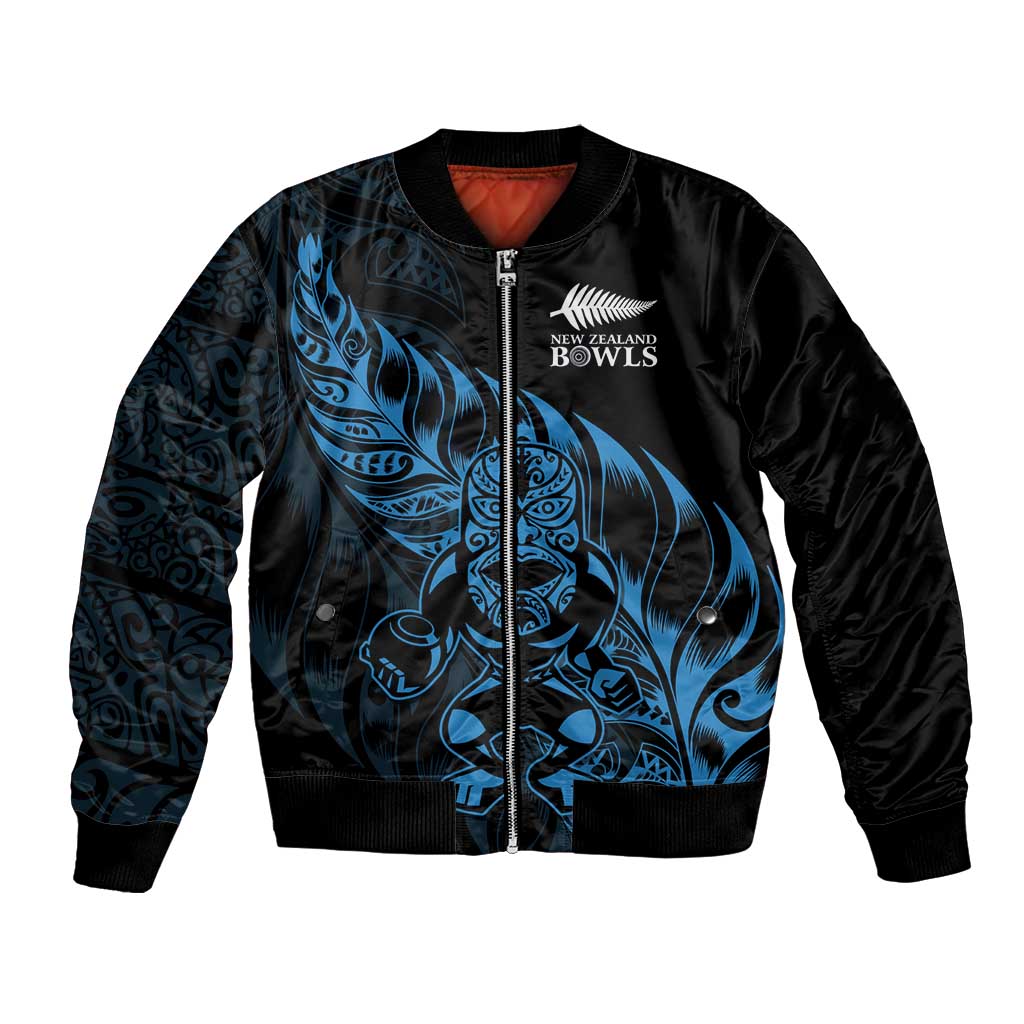 New Zealand Lawn Bowls Custom Bomber Jacket Blue Maori Warrior Tribal Silver Fern - Aussie Hoodie