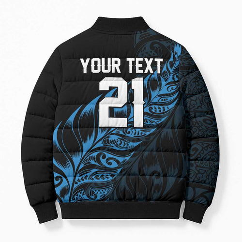 New Zealand Lawn Bowls Custom Bomber Puffer Jacket Blue Maori Warrior Tribal Silver Fern - Aussie Hoodie
