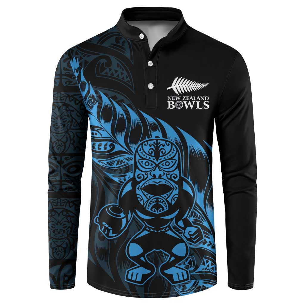 New Zealand Lawn Bowls Custom Button Sweatshirt Blue Maori Warrior Tribal Silver Fern - Aussie Hoodie