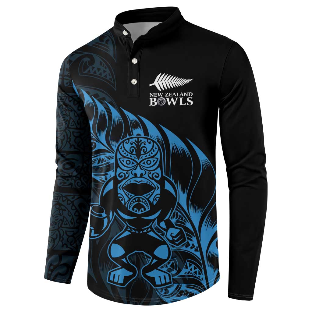 New Zealand Lawn Bowls Custom Button Sweatshirt Blue Maori Warrior Tribal Silver Fern - Aussie Hoodie
