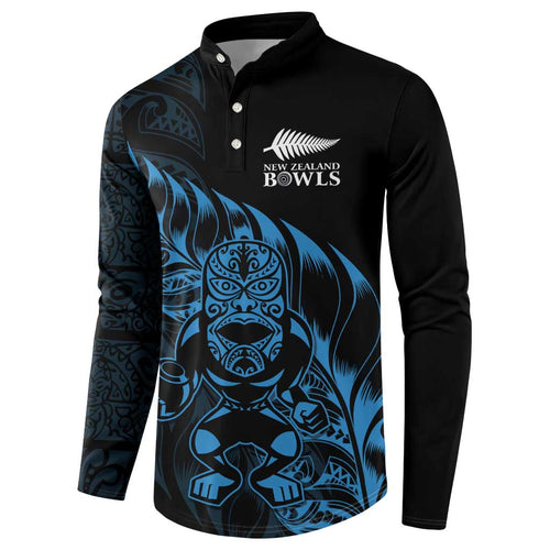 New Zealand Lawn Bowls Custom Button Sweatshirt Blue Maori Warrior Tribal Silver Fern - Aussie Hoodie
