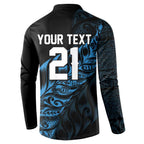 New Zealand Lawn Bowls Custom Button Sweatshirt Blue Maori Warrior Tribal Silver Fern - Aussie Hoodie