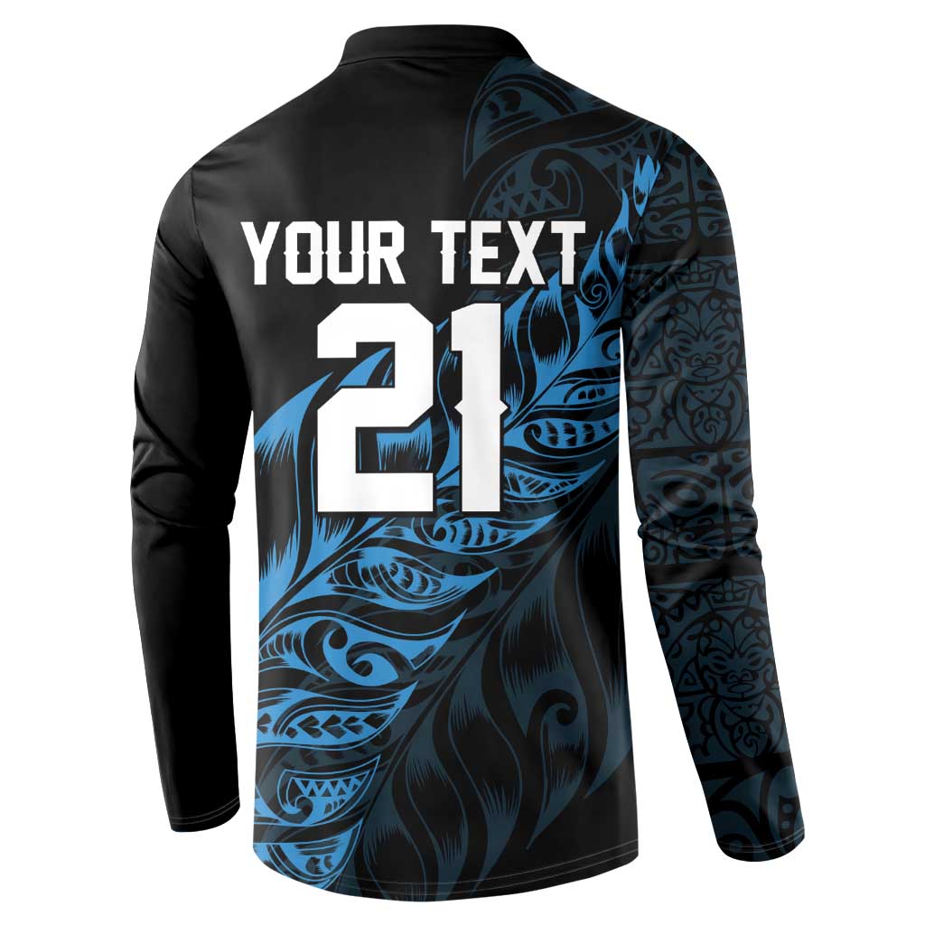 New Zealand Lawn Bowls Custom Button Sweatshirt Blue Maori Warrior Tribal Silver Fern - Aussie Hoodie
