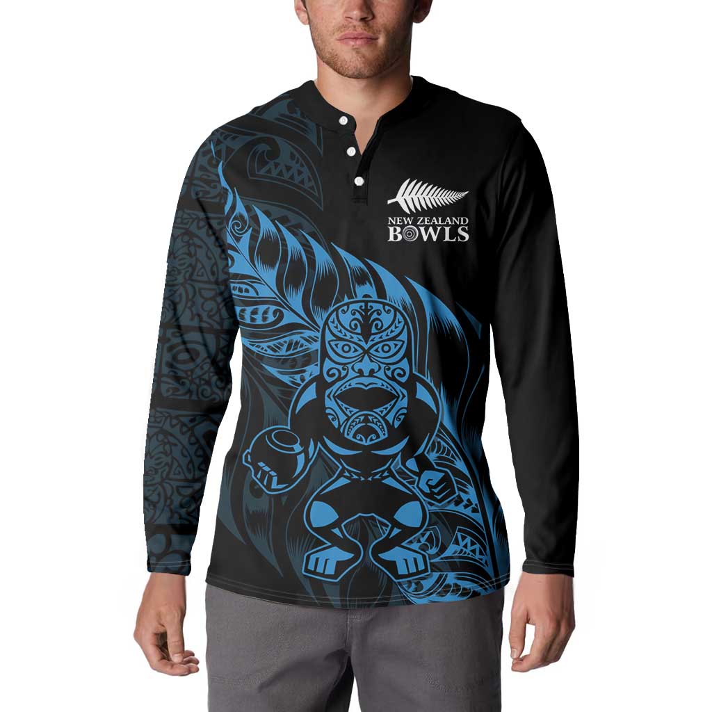 New Zealand Lawn Bowls Custom Button Sweatshirt Blue Maori Warrior Tribal Silver Fern - Aussie Hoodie