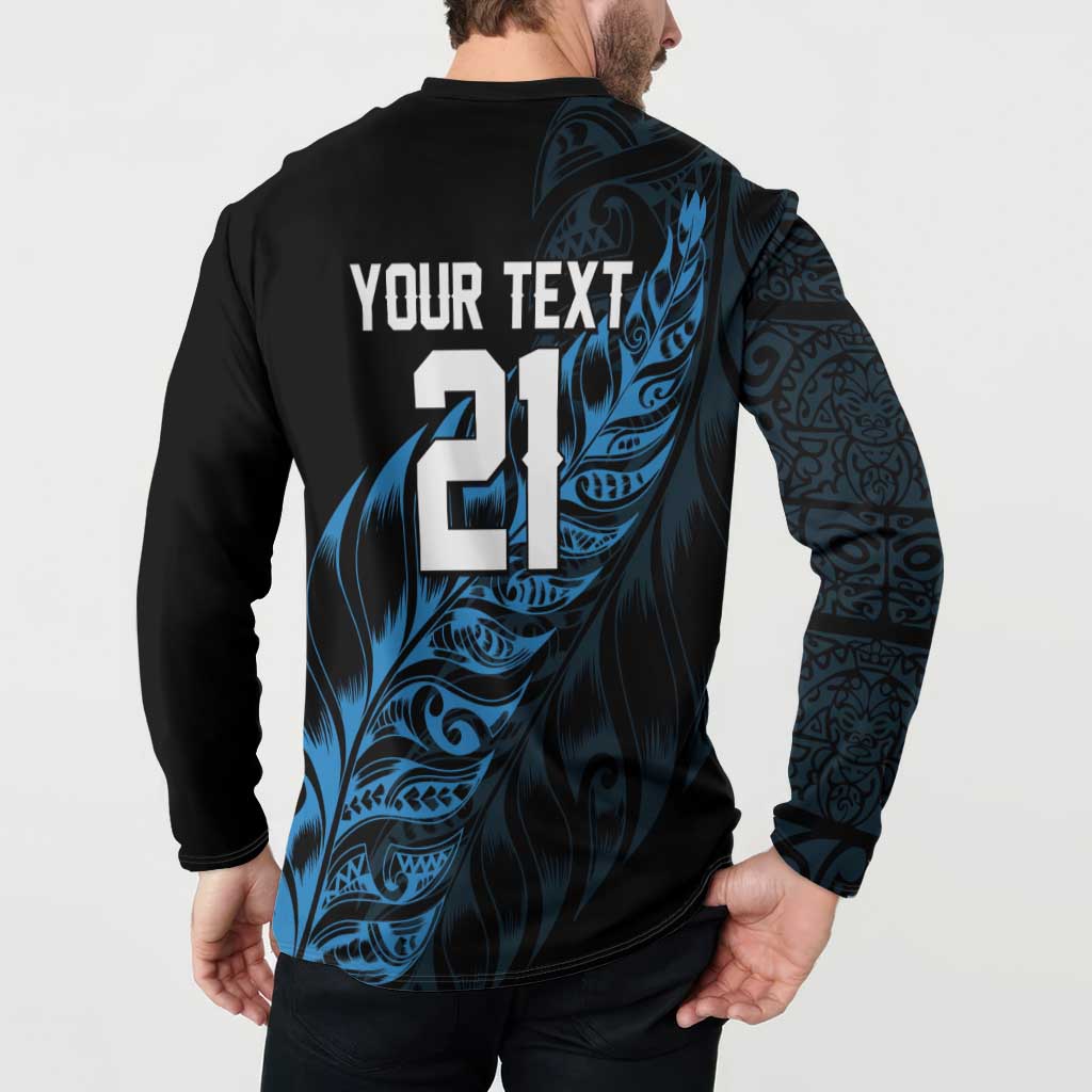New Zealand Lawn Bowls Custom Button Sweatshirt Blue Maori Warrior Tribal Silver Fern - Aussie Hoodie