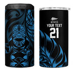 New Zealand Lawn Bowls Custom 4 in 1 Can Cooler Tumbler Blue Maori Warrior Tribal Silver Fern - Aussie Hoodie