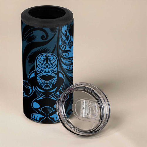 New Zealand Lawn Bowls Custom 4 in 1 Can Cooler Tumbler Blue Maori Warrior Tribal Silver Fern - Aussie Hoodie