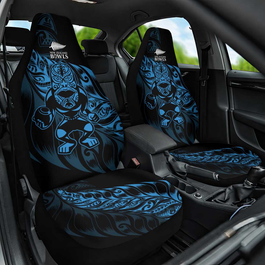 New Zealand Lawn Bowls Car Seat Cover Blue Maori Warrior Tribal Silver Fern - Aussie Hoodie