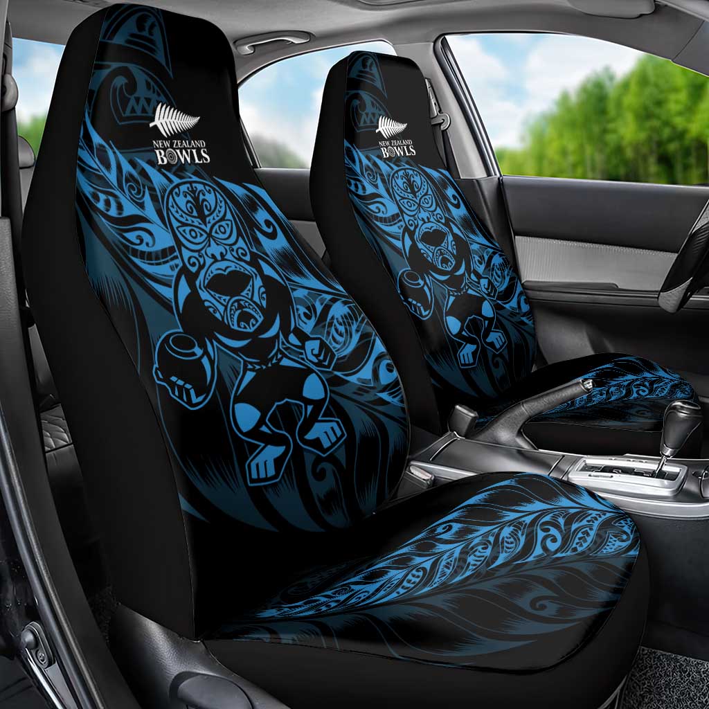 New Zealand Lawn Bowls Car Seat Cover Blue Maori Warrior Tribal Silver Fern - Aussie Hoodie