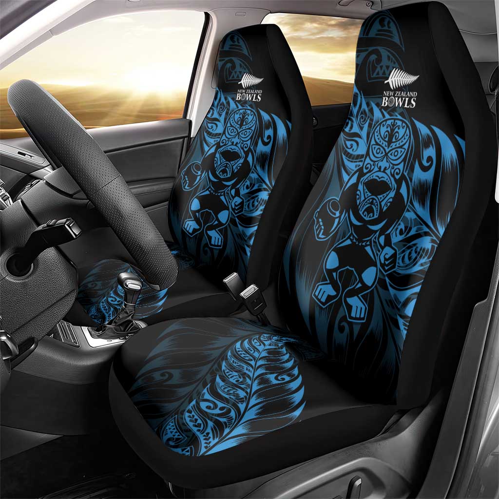New Zealand Lawn Bowls Car Seat Cover Blue Maori Warrior Tribal Silver Fern - Aussie Hoodie