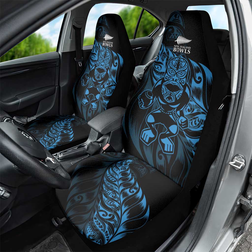 New Zealand Lawn Bowls Car Seat Cover Blue Maori Warrior Tribal Silver Fern - Aussie Hoodie