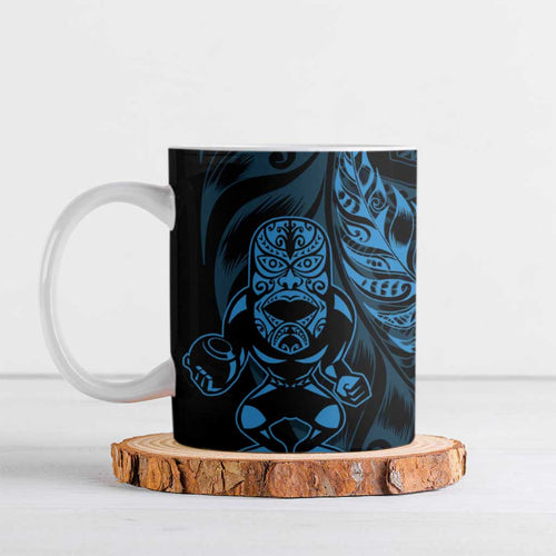 New Zealand Lawn Bowls Custom Ceramic Mug Blue Maori Warrior Tribal Silver Fern - Aussie Hoodie