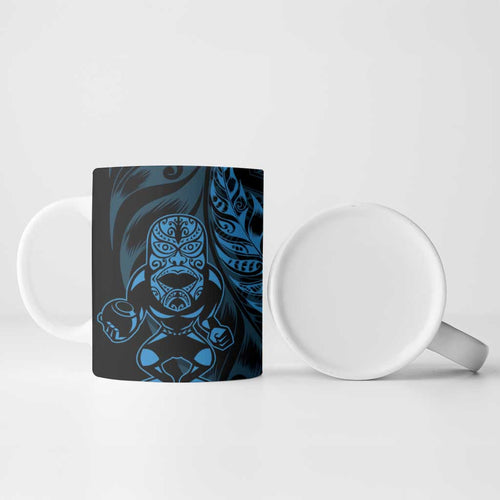 New Zealand Lawn Bowls Custom Ceramic Mug Blue Maori Warrior Tribal Silver Fern - Aussie Hoodie
