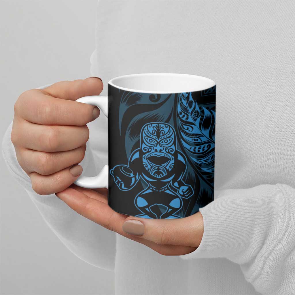 New Zealand Lawn Bowls Custom Ceramic Mug Blue Maori Warrior Tribal Silver Fern - Aussie Hoodie