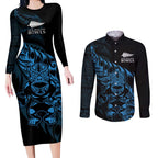 New Zealand Lawn Bowls Custom Couples Matching Long Sleeve Bodycon Dress and Long Sleeve Button Shirt Blue Maori Warrior Tribal Silver Fern - Aussie Hoodie