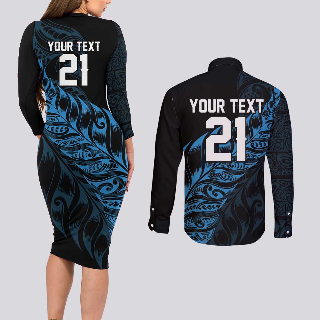 New Zealand Lawn Bowls Custom Couples Matching Long Sleeve Bodycon Dress and Long Sleeve Button Shirt Blue Maori Warrior Tribal Silver Fern - Aussie Hoodie