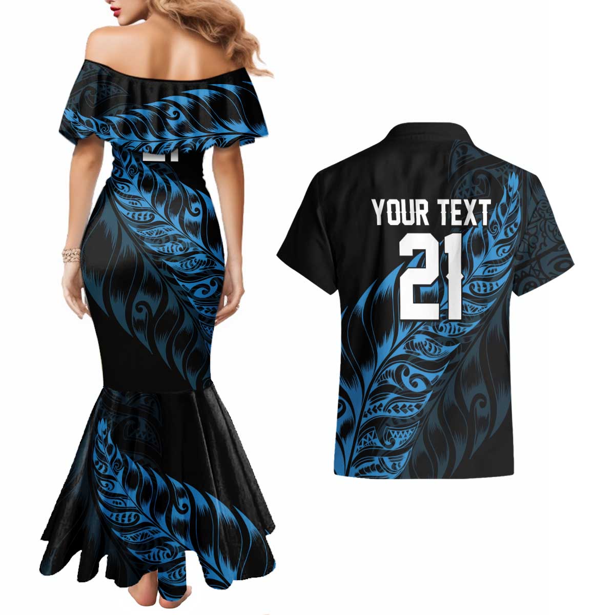 New Zealand Lawn Bowls Custom Couples Matching Mermaid Dress and Hawaiian Shirt Blue Maori Warrior Tribal Silver Fern - Aussie Hoodie