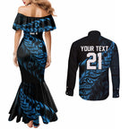 New Zealand Lawn Bowls Custom Couples Matching Mermaid Dress and Long Sleeve Button Shirt Blue Maori Warrior Tribal Silver Fern - Aussie Hoodie