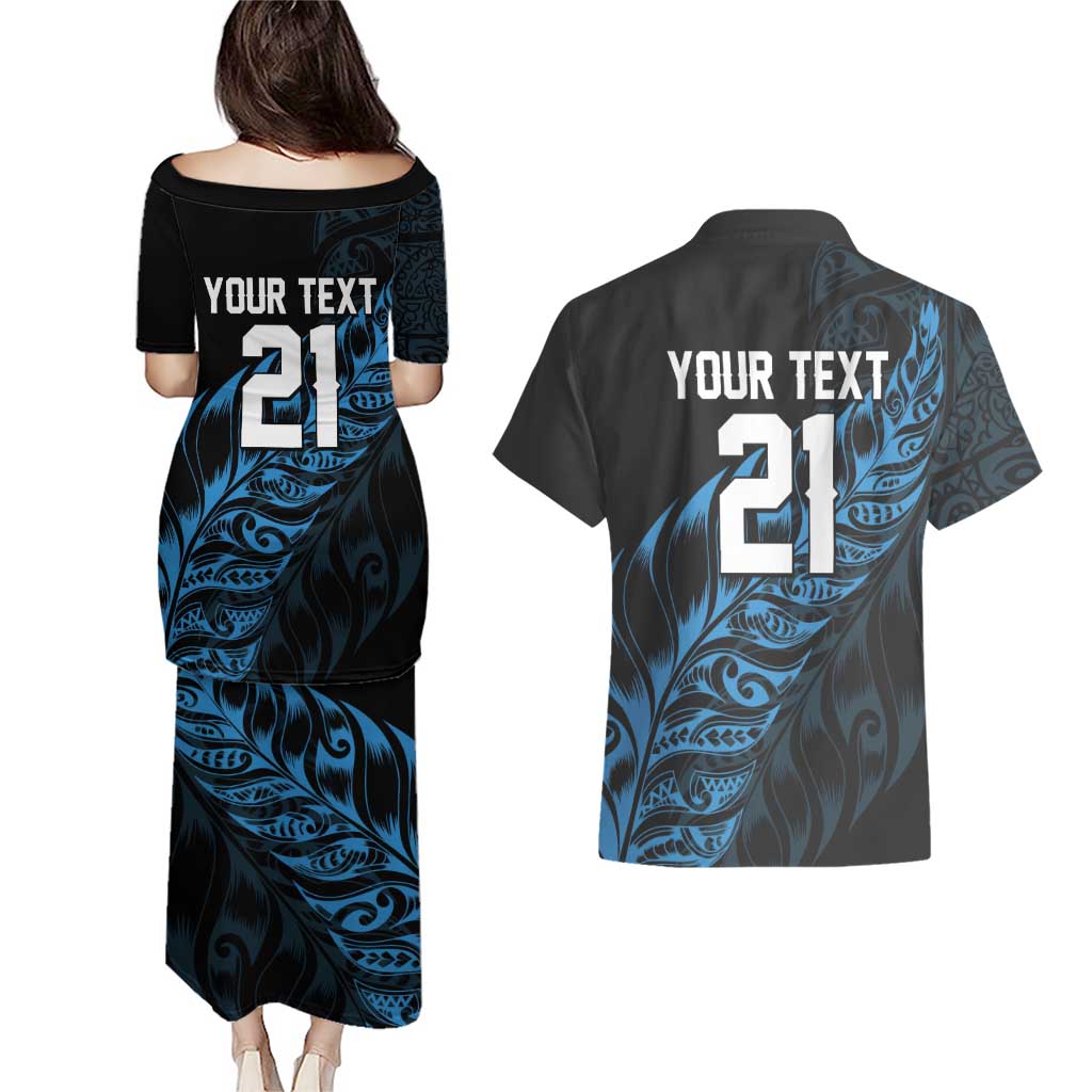 New Zealand Lawn Bowls Custom Couples Matching Puletasi and Hawaiian Shirt Blue Maori Warrior Tribal Silver Fern - Aussie Hoodie