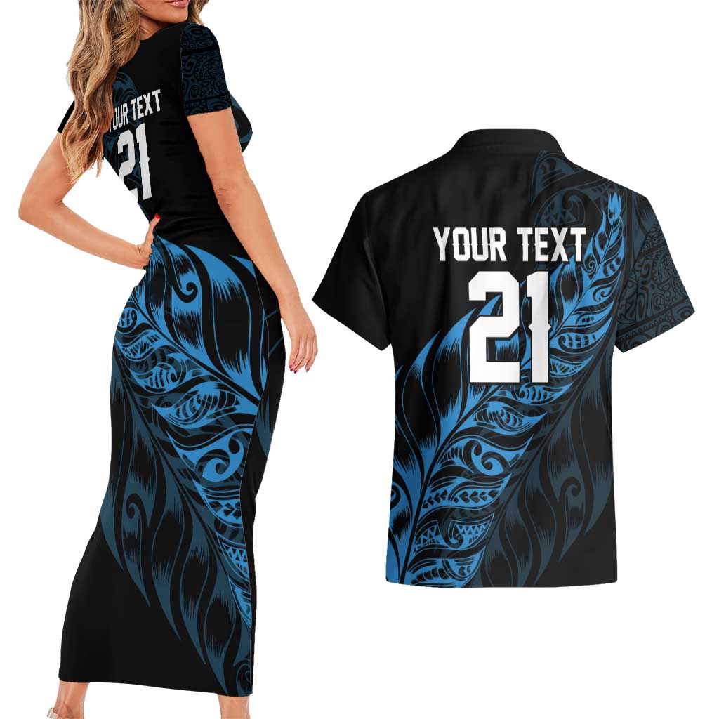 New Zealand Lawn Bowls Custom Couples Matching Short Sleeve Bodycon Dress and Hawaiian Shirt Blue Maori Warrior Tribal Silver Fern - Aussie Hoodie