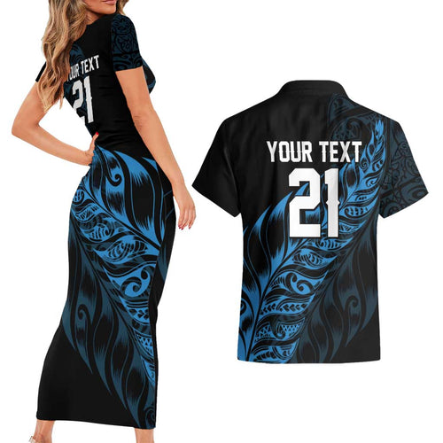 New Zealand Lawn Bowls Custom Couples Matching Short Sleeve Bodycon Dress and Hawaiian Shirt Blue Maori Warrior Tribal Silver Fern - Aussie Hoodie
