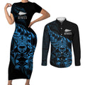 New Zealand Lawn Bowls Custom Couples Matching Short Sleeve Bodycon Dress and Long Sleeve Button Shirt Blue Maori Warrior Tribal Silver Fern - Aussie Hoodie