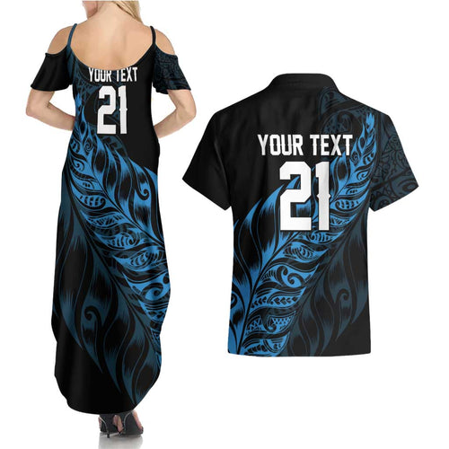 New Zealand Lawn Bowls Custom Couples Matching Summer Maxi Dress and Hawaiian Shirt Blue Maori Warrior Tribal Silver Fern - Aussie Hoodie