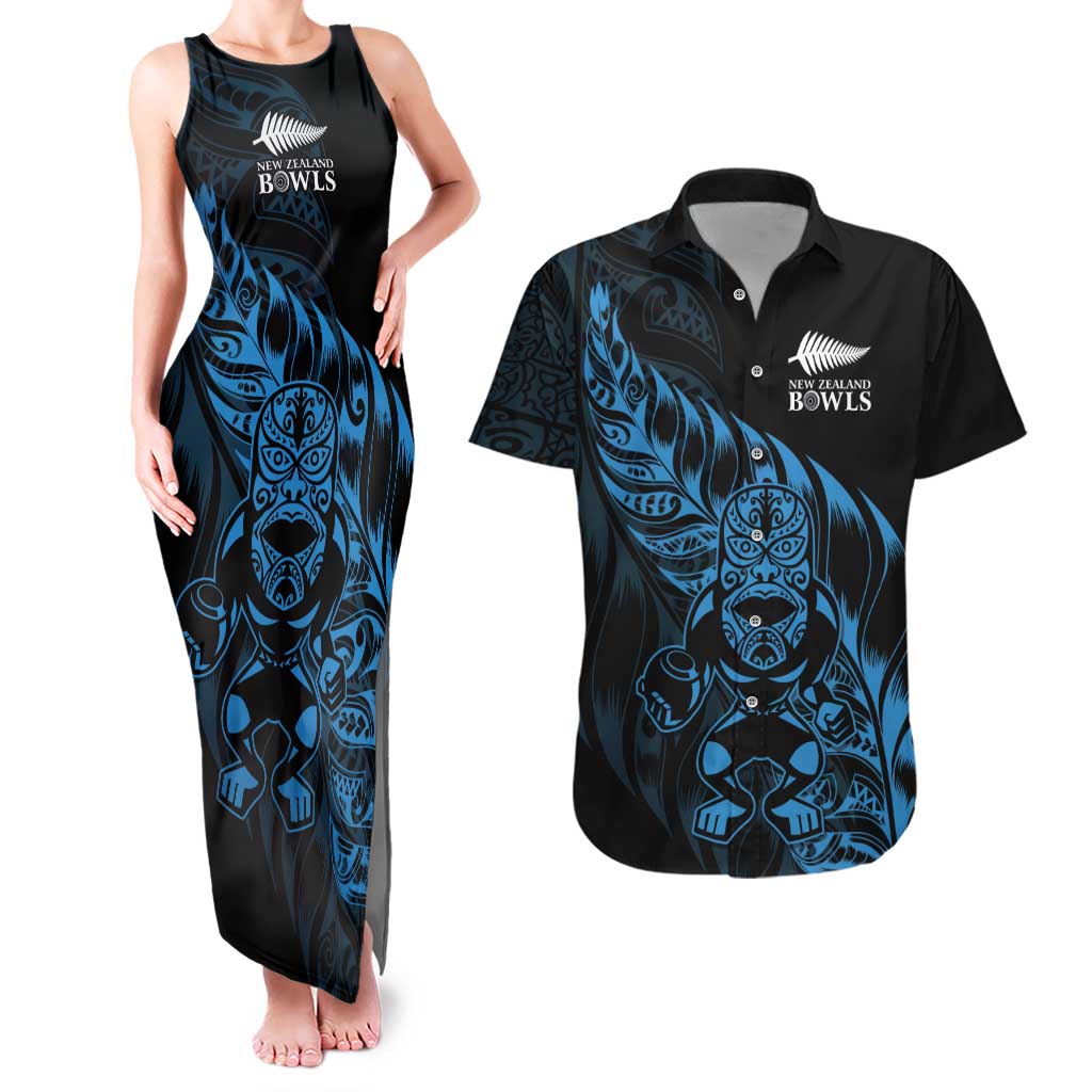 New Zealand Lawn Bowls Custom Couples Matching Tank Maxi Dress and Hawaiian Shirt Blue Maori Warrior Tribal Silver Fern - Aussie Hoodie