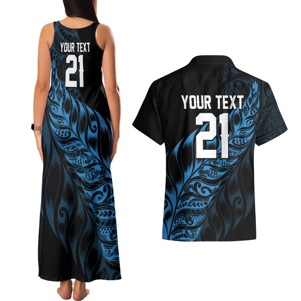 New Zealand Lawn Bowls Custom Couples Matching Tank Maxi Dress and Hawaiian Shirt Blue Maori Warrior Tribal Silver Fern - Aussie Hoodie