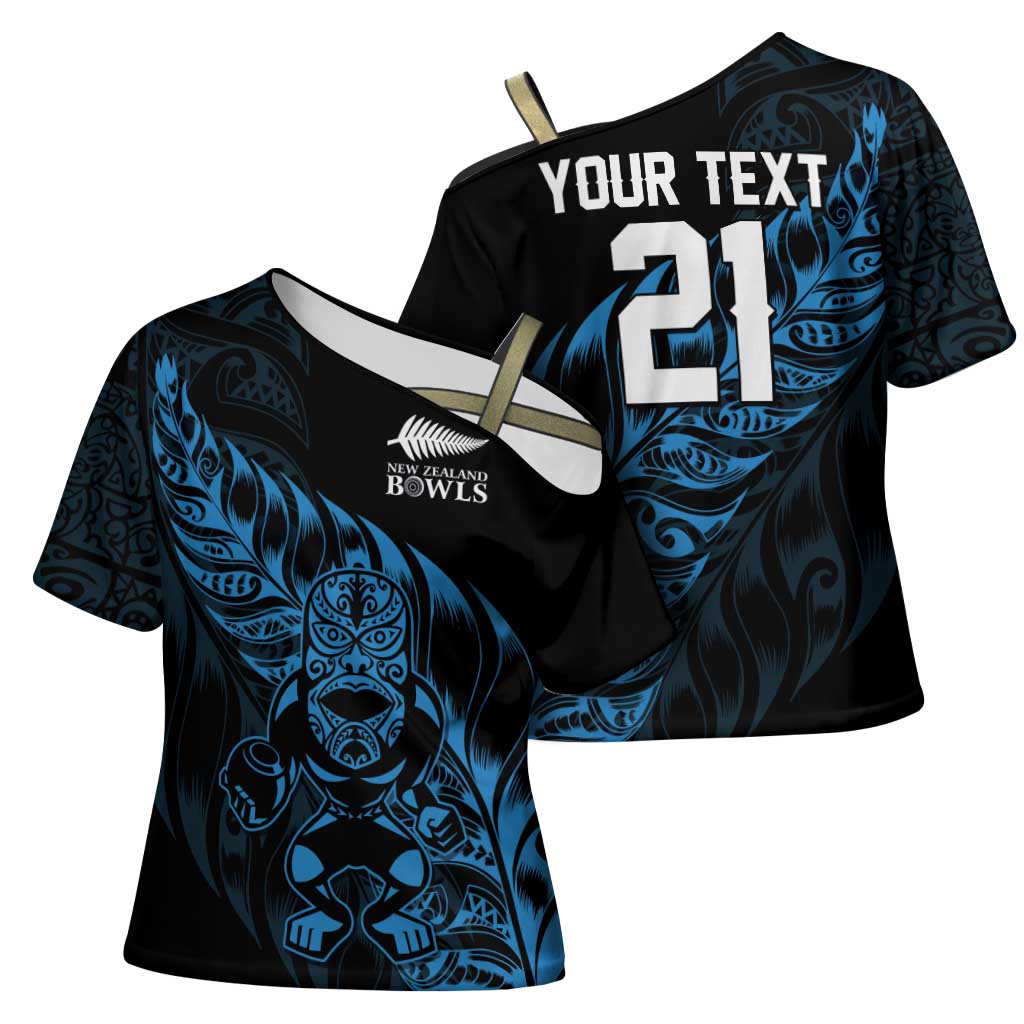 New Zealand Lawn Bowls Custom Cross Shoulder Shirt Blue Maori Warrior Tribal Silver Fern - Aussie Hoodie