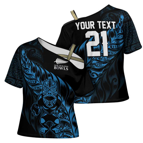 New Zealand Lawn Bowls Custom Cross Shoulder Shirt Blue Maori Warrior Tribal Silver Fern - Aussie Hoodie