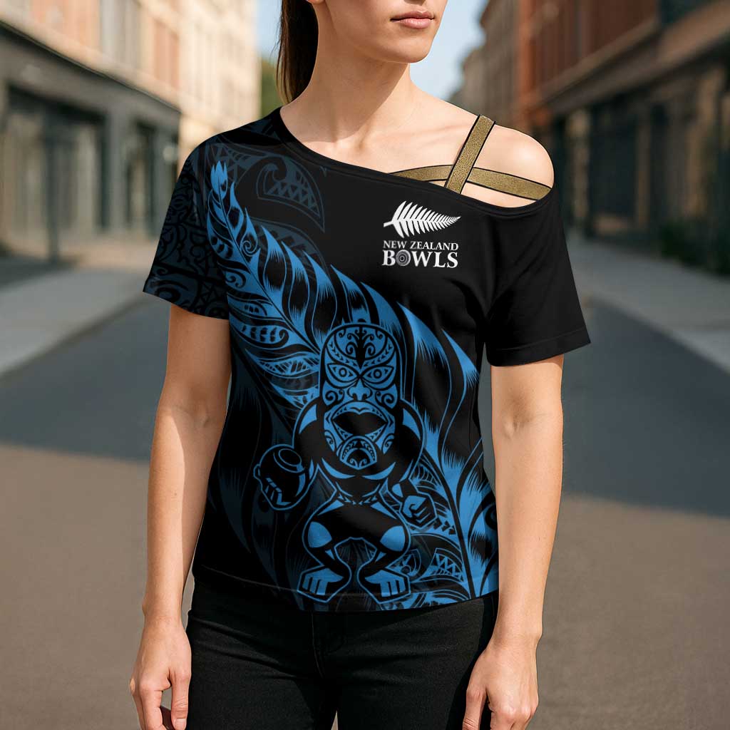New Zealand Lawn Bowls Custom Cross Shoulder Shirt Blue Maori Warrior Tribal Silver Fern - Aussie Hoodie
