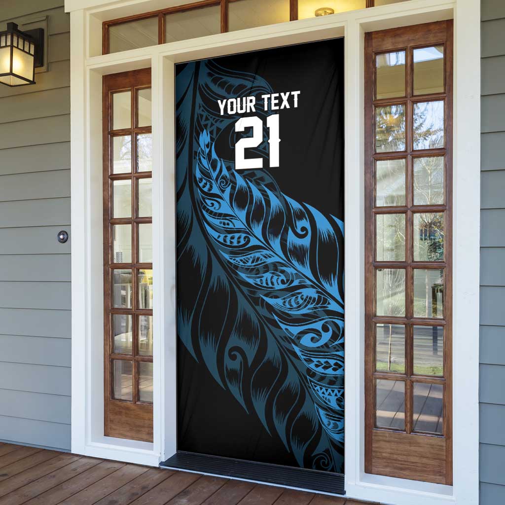 New Zealand Lawn Bowls Custom Door Cover Blue Maori Warrior Tribal Silver Fern - Aussie Hoodie