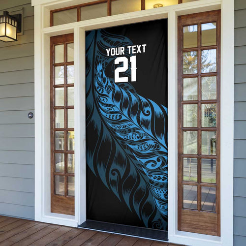New Zealand Lawn Bowls Custom Door Cover Blue Maori Warrior Tribal Silver Fern - Aussie Hoodie